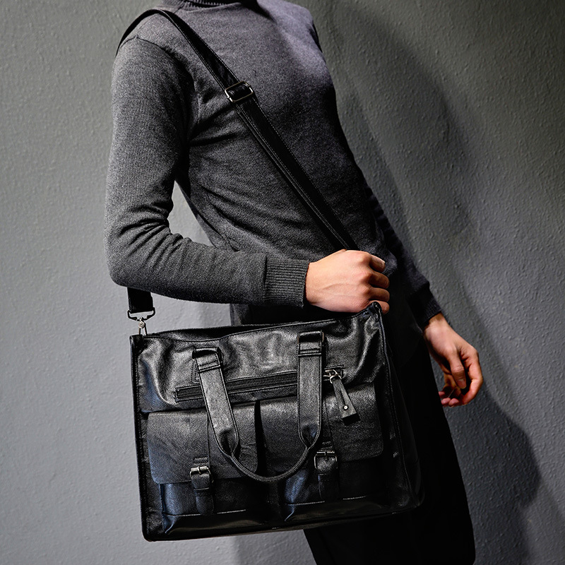 Leather Briefcase - PU-Leder Schulter-Aktentasche Vintage-Tasche Reisetasche Handtasche Laptop