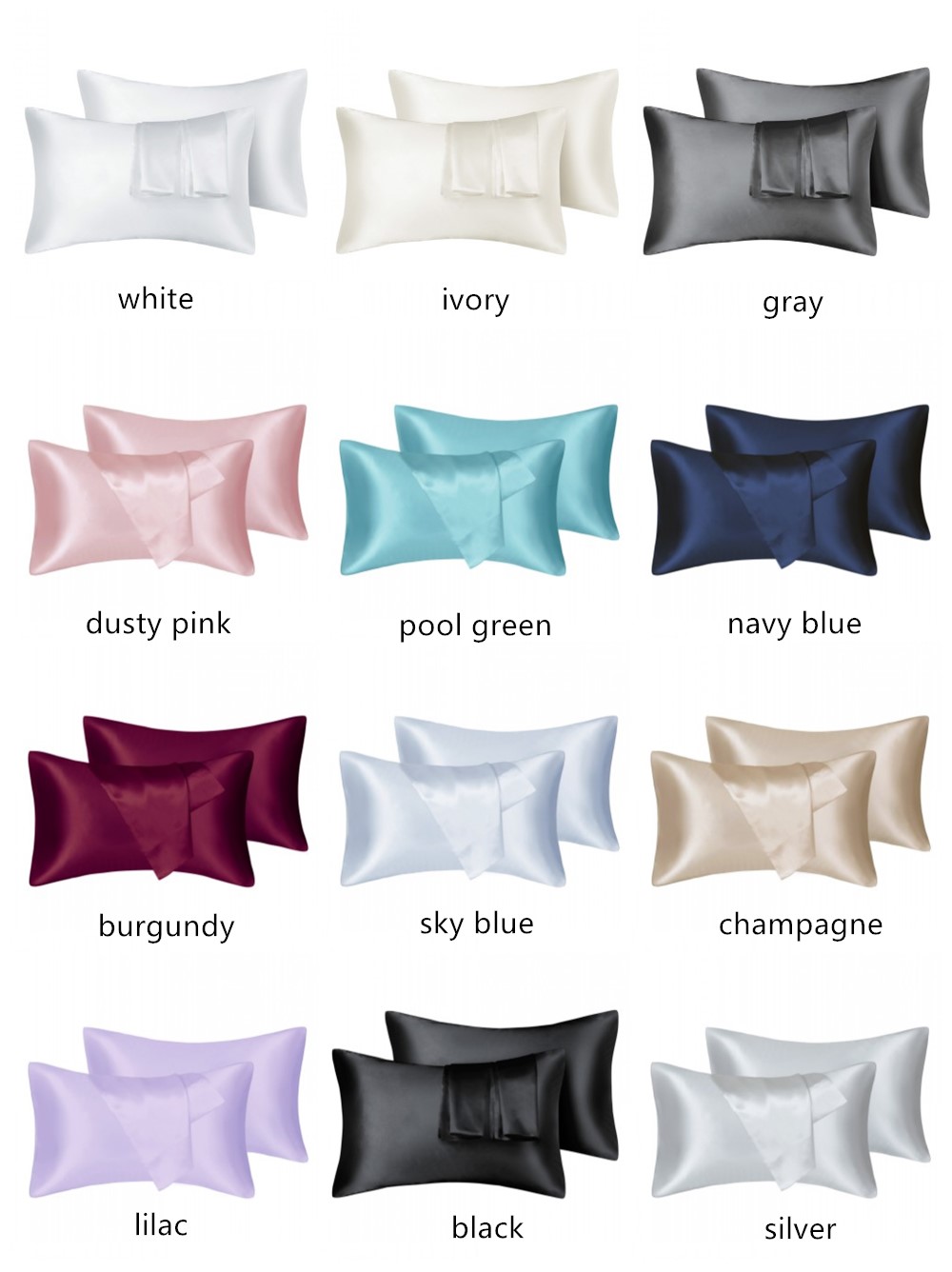 Silk Pillowcase - 2 teile/los Solide Seidige Satin Hautpflege
